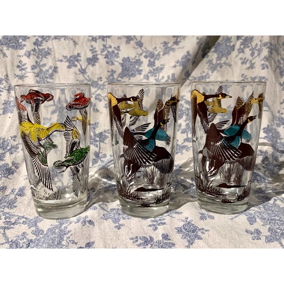 3 MCM 1950s Hazel Atlas Game Birds Tumbler Drinking Glasses - Picture 5 of 10